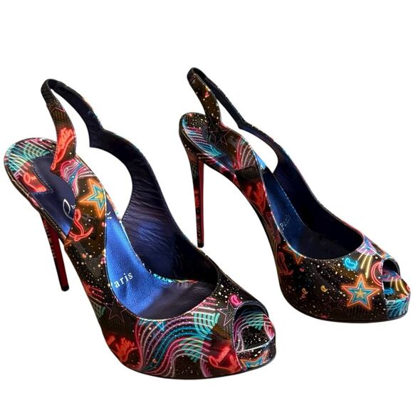 Christian Louboutin Hot Chick Sling Alta Pumps Starlight Neon EU 36.5 US 6.5 - Picture 5 of 15